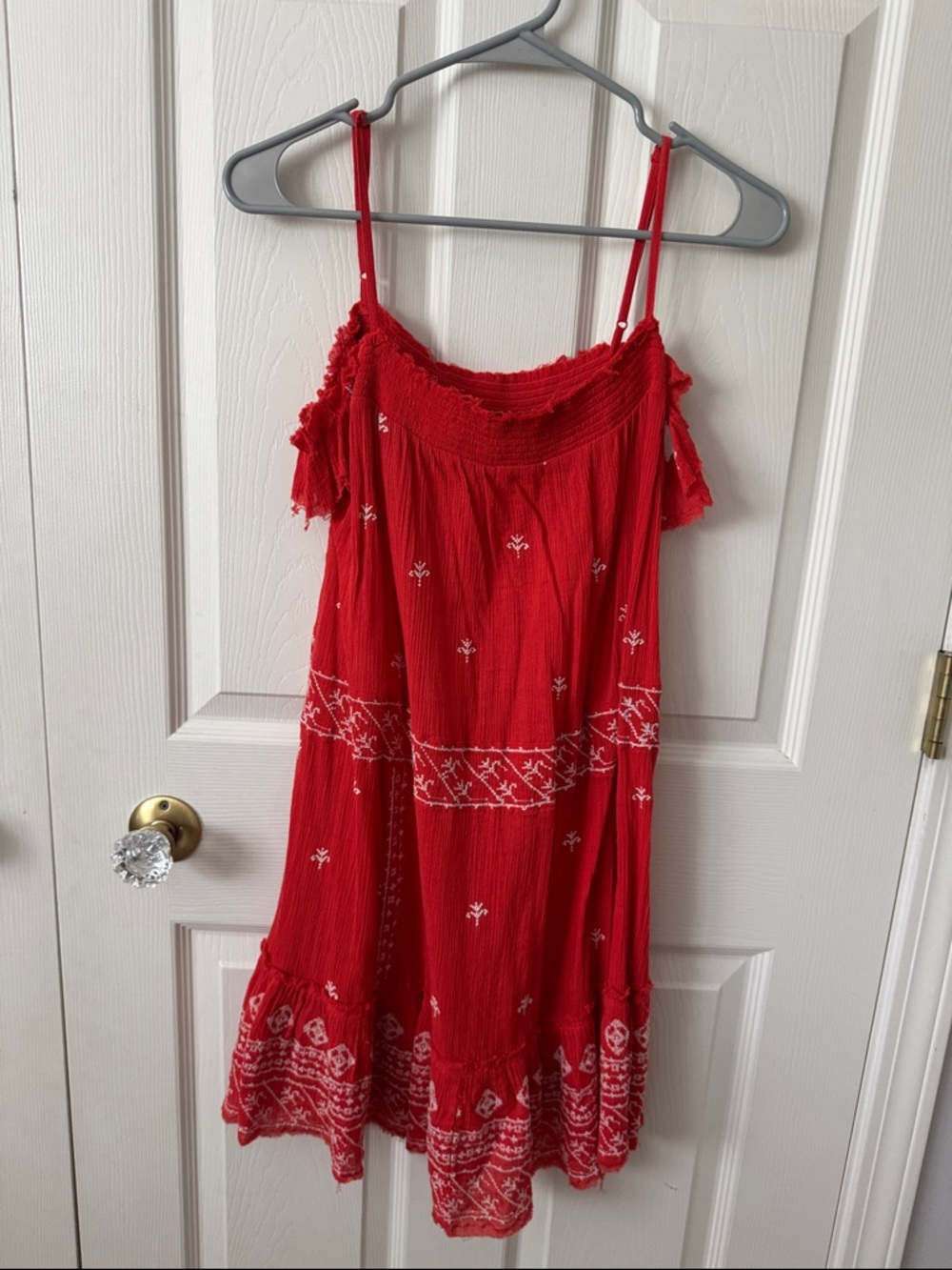 Free People Red/Orange Embroidered Mini Dress
